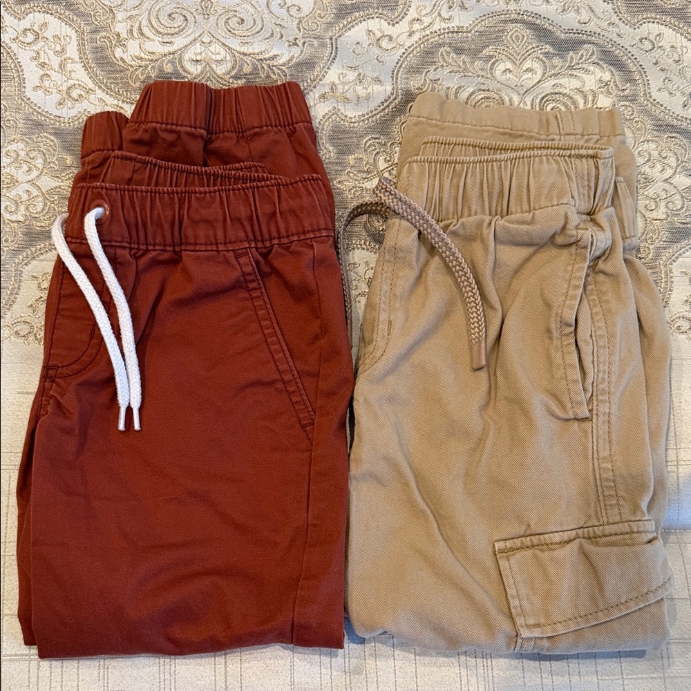 Kids Elastic Waist Pants - Red and Tan